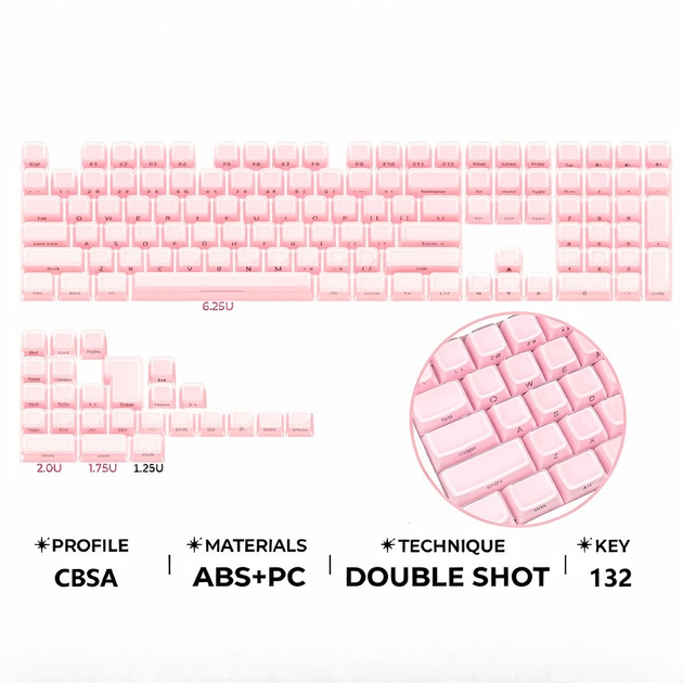 Набір кейкапів Crystal Jelly Pink для механічної клавіатури — 132 клавіші, ABS+PC, CBSA профіль - зображення 2