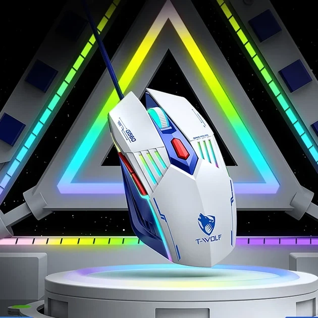 Игровой комплект T-Wolf TF610 RGB – клавиатура + мышка / 1200-3600DPI / (Eng/Ua/Ru) Сине-белый - изображение 4