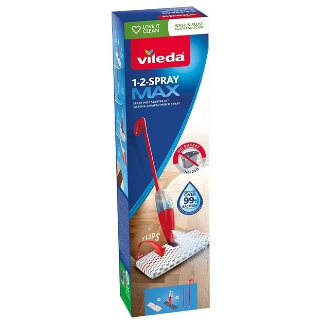 Швабра для прибирання Vileda 1‑2 Spray Max 168026 з розпилювачем, мікрофібра, для всіх типів підлоги - зображення 3