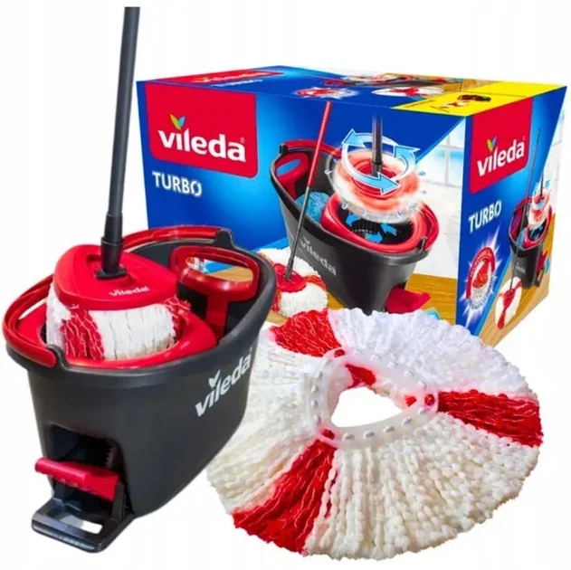 Набор для уборки Vileda TURBO 2in1 Microfibre 163422 – швабра + ведро с отжимом, микрофибра, для всех типов полов - Фото 2 Набор для уборки Vileda TURBO 2in1 Microfibre 163422 – швабра + ведро с отжимом, микрофибра, для всех типов полов - изображение 2