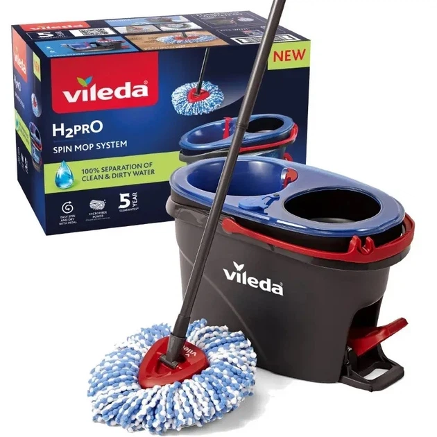 Набір для прибирання Vileda H2prO Spin Mop & Bucket System 178332 – швабра + відро з двокамерною технологією, розподіл чистої та брудної води - Фото 2 Набір для прибирання Vileda H2prO Spin Mop & Bucket System 178332 – швабра + відро з двокамерною технологією, розподіл чистої та брудної води - зображення 2