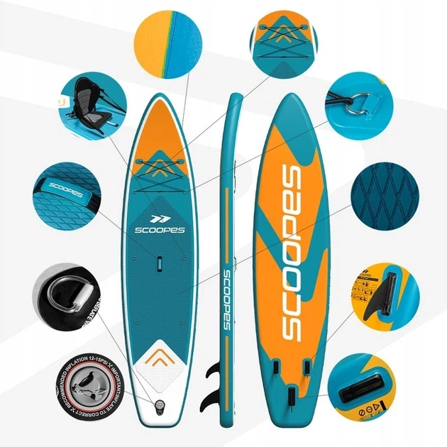 Надувна SUP дошка Scoopes Velo 350 см 2в1 (SUP + каяк) з веслом, сидінням, насосом та повним комплектом аксесуарів - Фото 7 Надувна SUP дошка Scoopes Velo 350 см 2в1 (SUP + каяк) з веслом, сидінням, насосом та повним комплектом аксесуарів - зображення 7