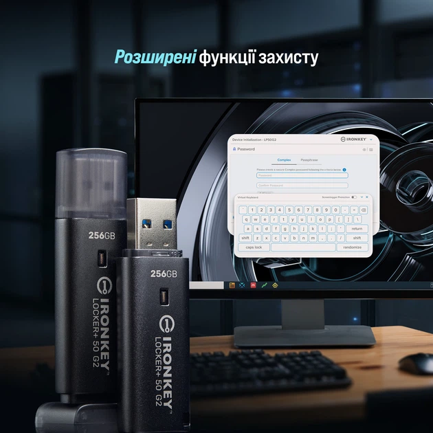 Флеш память USB Kingston IronKey Locker+ 50 G2 128GB USB 3.2 Gen1 Black (IKLP50G2/128GB) - изображение 6