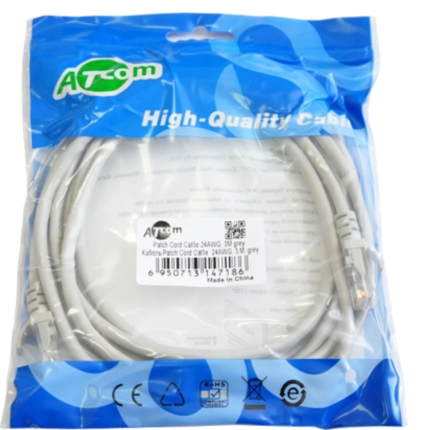 Патч-корд 3м RJ-45 CCA Atcom (4718) - Фото 2 Патч-корд 3м RJ-45 CCA Atcom (4718) - изображение 2