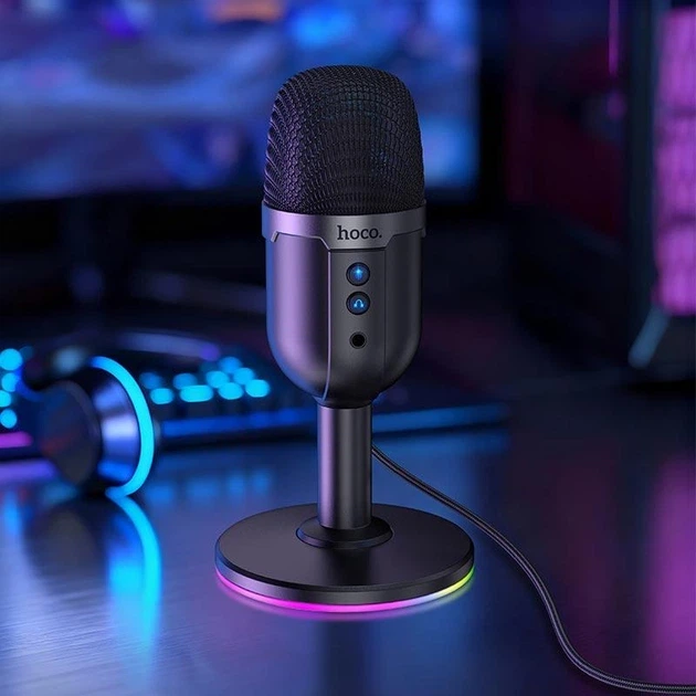 Конденсаторный игровой микрофон Hoco L25 Bright USB с RGB-подсветкой и шумоподавлением Черный - Фото 8 Конденсаторный игровой микрофон Hoco L25 Bright USB с RGB-подсветкой и шумоподавлением Черный - изображение 8