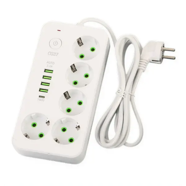 Сітковий фільтр-підовжувач 5 розеток 4 USB-A 1+USB Type-C на 3 метри, білий(HP-5-49)(WB) - Фото 1 Сітковий фільтр-підовжувач 5 розеток 4 USB-A 1+USB Type-C на 3 метри, білий(HP-5-49)(WB) - зображення 1