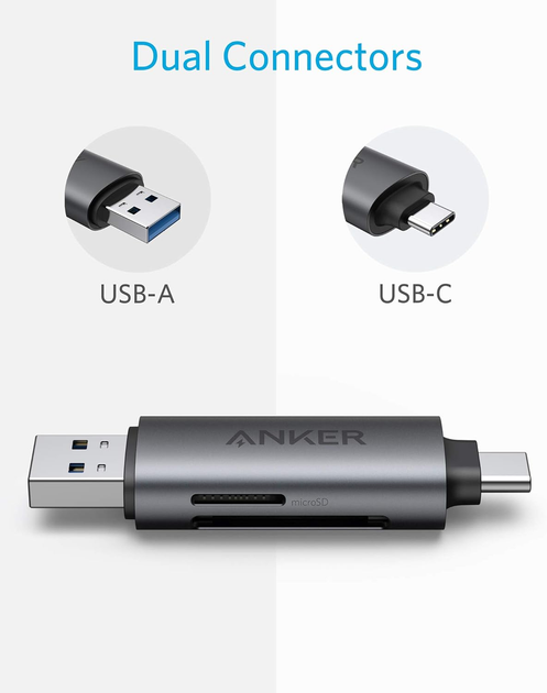 Кардрідер Anker USB-C та USB 3.0 SD, PowerExpand+ 2-в-1 з двома роз'ємами для карт пам'яті - зображення 2