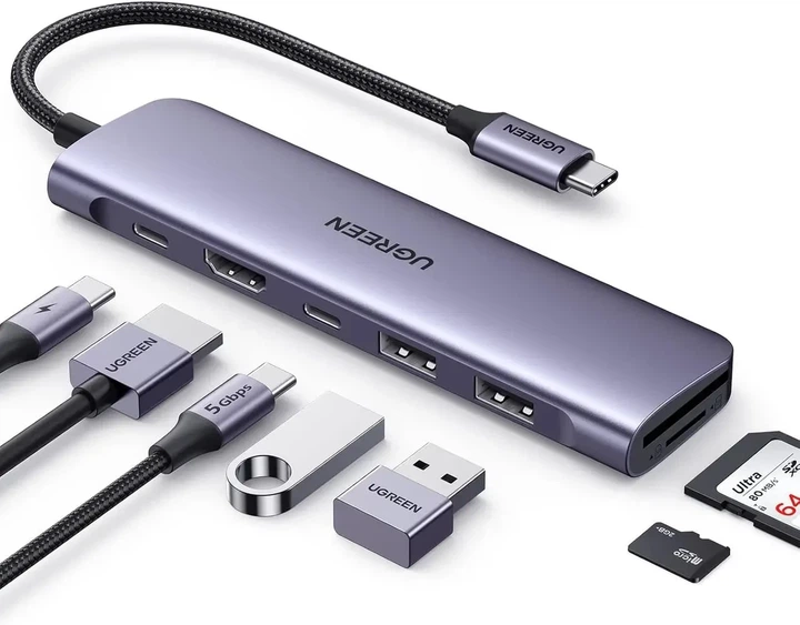 Хаб USB-C 7-в-1 UGREEN CM195 з HDMI 4K та Power Delivery 100Вт сірий - Фото 1 Хаб USB-C 7-в-1 UGREEN CM195 з HDMI 4K та Power Delivery 100Вт сірий - зображення 1