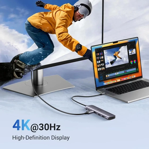 Хаб USB-C 7-в-1 UGREEN CM195 з HDMI 4K та Power Delivery 100Вт сірий - Фото 6 Хаб USB-C 7-в-1 UGREEN CM195 з HDMI 4K та Power Delivery 100Вт сірий - зображення 6