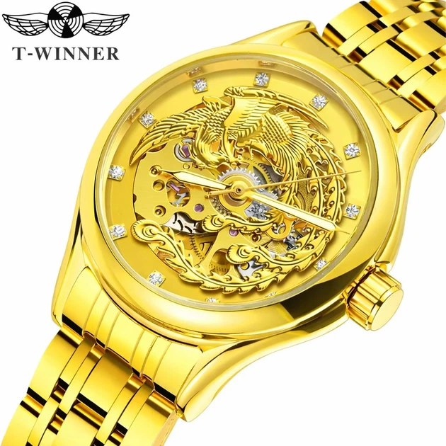 Наручний годинник Winner 8222 Gold Steel з феніксом декоративний - Фото 3 Наручний годинник Winner 8222 Gold Steel з феніксом декоративний - зображення 3