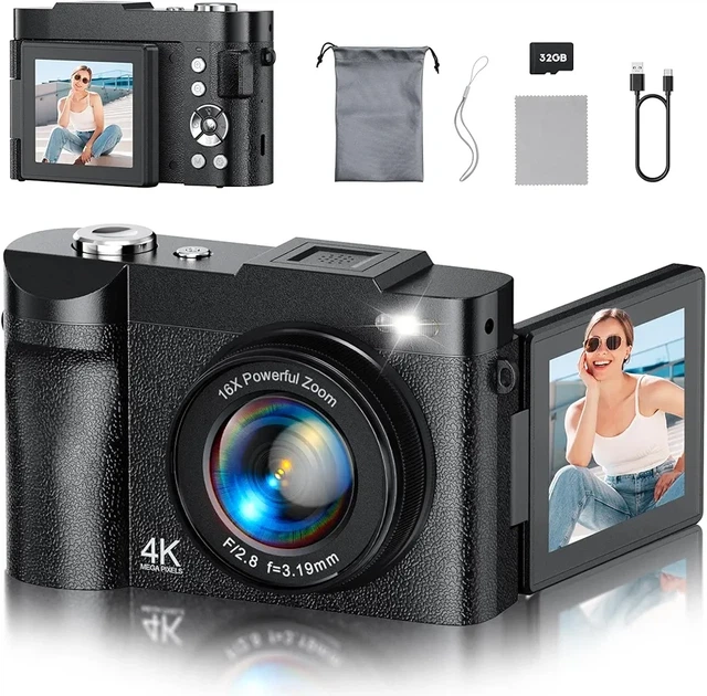 Цифрова камера 4K з відкидним екраном, 50 МП, зум 16X, карта 32гб - Фото 1 Цифрова камера 4K з відкидним екраном, 50 МП, зум 16X, карта 32гб - изображение 1