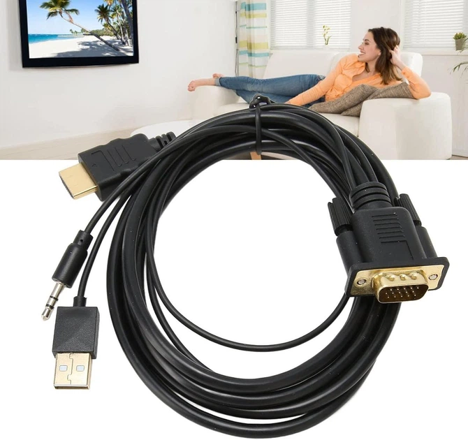 Кабель-адаптер VGA → HDMI 1080P, 1,8 м - изображение 3