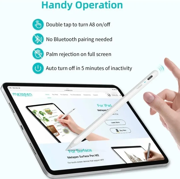 Стилус Metapen iPad Pencil A8 для Apple iPad (быстрая зарядка в 2 раза и повышенная прочность наконечника). - изображение 6