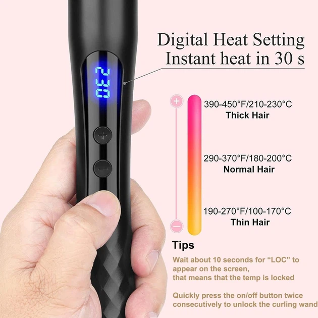 Конусна плойка JAETON 19–32 мм, кераміка, LCD, 14 режимів, Dual Voltage - изображение 6