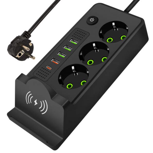 Сетевой фильтр-удлинитель QL-1080u 3 розетки 4-USB 2-Type-C с беспроводной зарядкой черный - Фото 2 Сетевой фильтр-удлинитель QL-1080u 3 розетки 4-USB 2-Type-C с беспроводной зарядкой черный - изображение 2