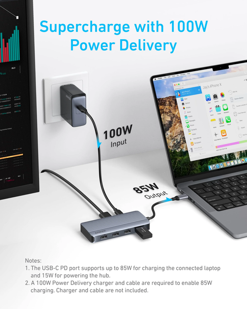 USB-хаб Anker USB-C Hub - 7-in-1 - PD in 100W, 2xHDMI, 4xUSB-A Black (A83740A2) - Фото 4 USB-хаб Anker USB-C Hub - 7-in-1 - PD in 100W, 2xHDMI, 4xUSB-A Black (A83740A2) - зображення 4