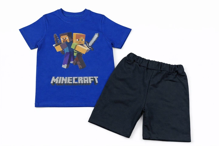 Дитячий літній комплект 104 для хлопчика футболка Minecraft + шорти (бавовна 95%, еластан 5%) - Фото 2 Дитячий літній комплект 104 для хлопчика футболка Minecraft + шорти (бавовна 95%, еластан 5%) - зображення 2