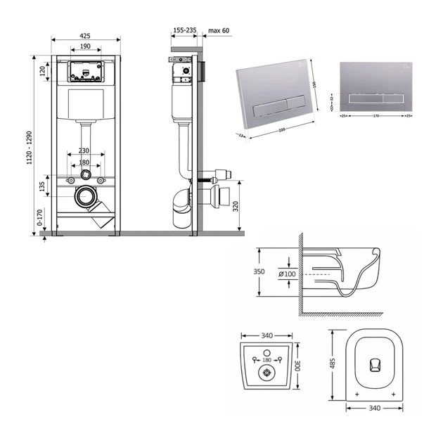Готове рішення Qtap для ванної кімнати: підвісний унітаз Gemini Ultra Quiet 485×340×350 + комплект інсталяції Nest 4 в 1 (лінійна клавіша Satin) - изображение 2