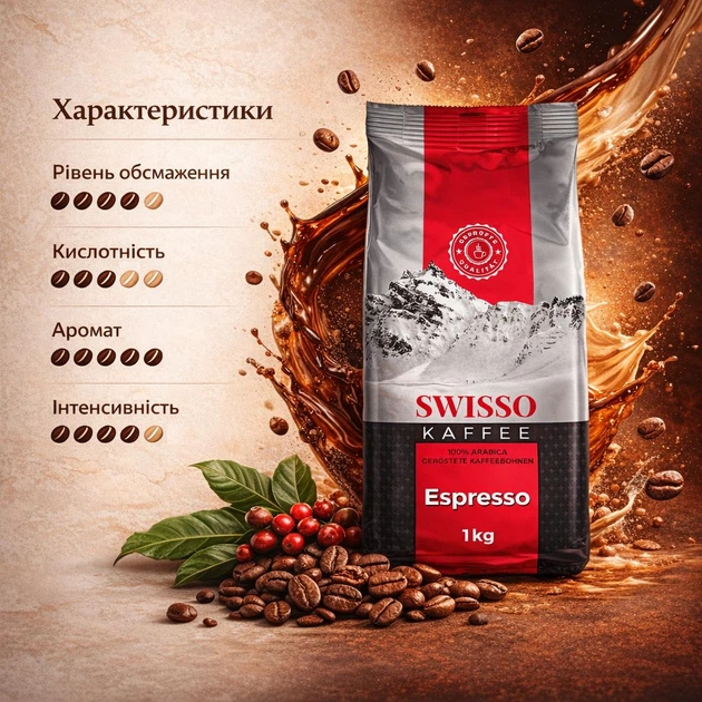 Кофе в зернах Swisso Espresso 100% Arabica 1 кг - изображение 3