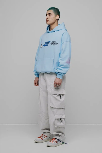 Чоловіче блакитне худі Oversized Multi Logo H GOTS Preach S 206270 - зображення 2