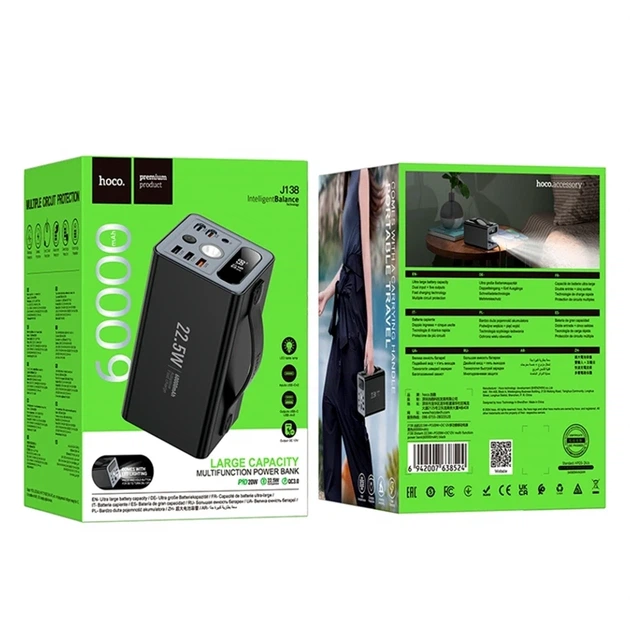 Power Bank Hoco J138 Distant 60000 mAh із швидкою зарядкою для подорожей та екстрених ситуацій чорний - зображення 2