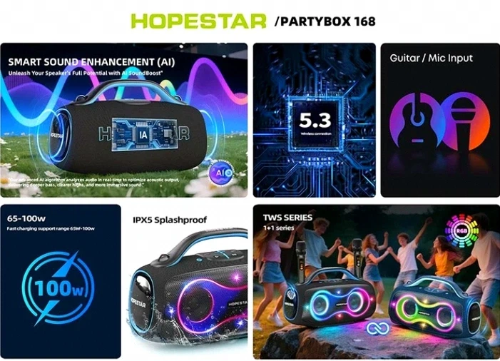 Портативна Bluetooth колонка 400 Вт 6 9 кг з RGB підсвічуванням для вечірок Hopestar Party 168 чорна - зображення 8