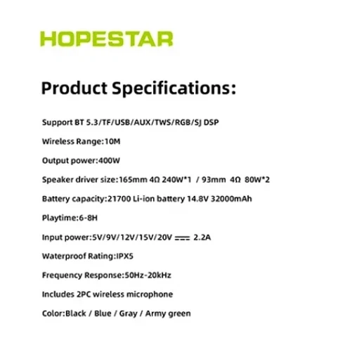 Портативна Bluetooth колонка 400 Вт 6 9 кг з RGB підсвічуванням для вечірок Hopestar Party 168 чорна - зображення 3