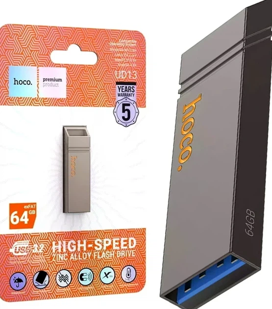 Флеш-накопитель USB 3.2 64GB металл влагозащищённый ударопрочный Hoco UD13 Clever - Фото 8 Флеш-накопитель USB 3.2 64GB металл влагозащищённый ударопрочный Hoco UD13 Clever - изображение 8