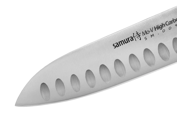 Нож кухонный Сантоку 138 мм Samura Mo-V (SM-0093) - Фото 6 Нож кухонный Сантоку 138 мм Samura Mo-V (SM-0093) - изображение 6
