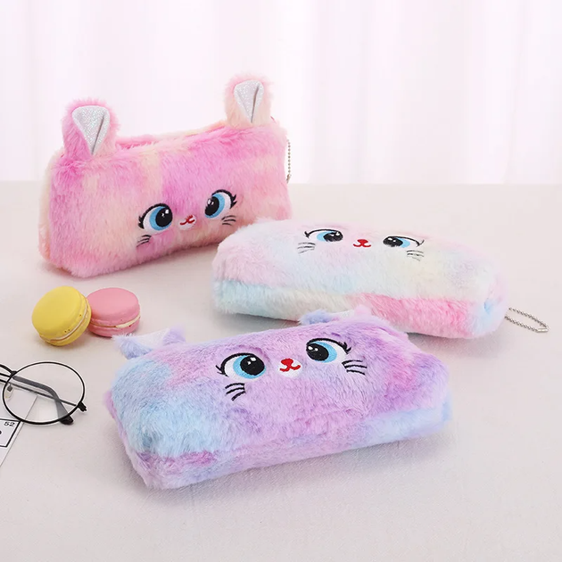 Пенал косметичка Kawaii Cat Плюшевий Фіолетовий на блискавці - Фото 3 Пенал косметичка Kawaii Cat Плюшевий Фіолетовий на блискавці - зображення 3