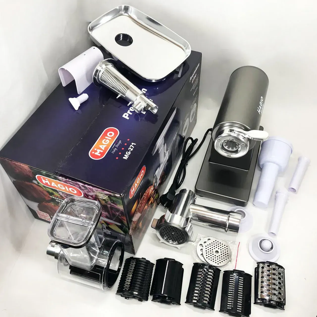 Мясорубка электрическая MAGIO 2600 Вт с реверсом, овощерезкой, насадкой для томатов и 3 решетками для фарша - изображение 5