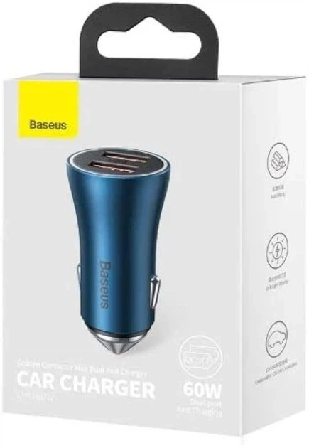 Автомобильное зарядное устройство Baseus Golden Contactor Max Dual Car Charger 2USB 60W CGJM000003 Blue - изображение 4