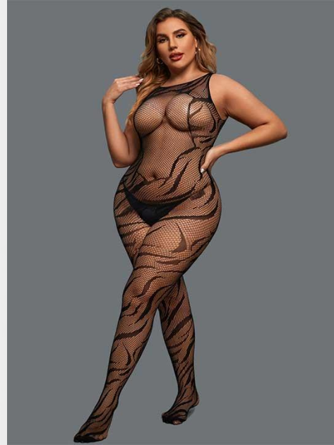 Еротичний бодистокінг із відкритим доступом One Size Plus (L-XXL) сексуальний бодістокінг прозорий чорний - зображення 3