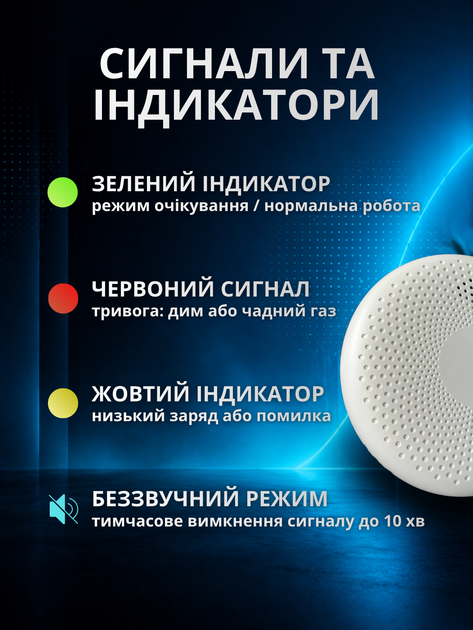 Датчик дыма чадного угарного газа wifi газоанализатор детектор сигнализатор утечки газовый индикатор уровня контроля выявления задымления дымовой анализатор со для сигнализации дома квартиры кухни оповещатель на батарейках смарт Hechpro АН78DDT - изображение 4