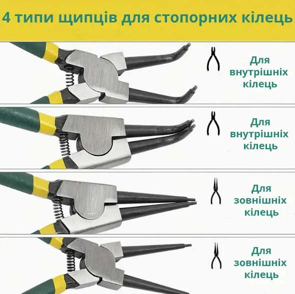 Съемник стопорных колец универсальный щипцы для стопорных колец, набор 4 шт в кейсе - изображение 7