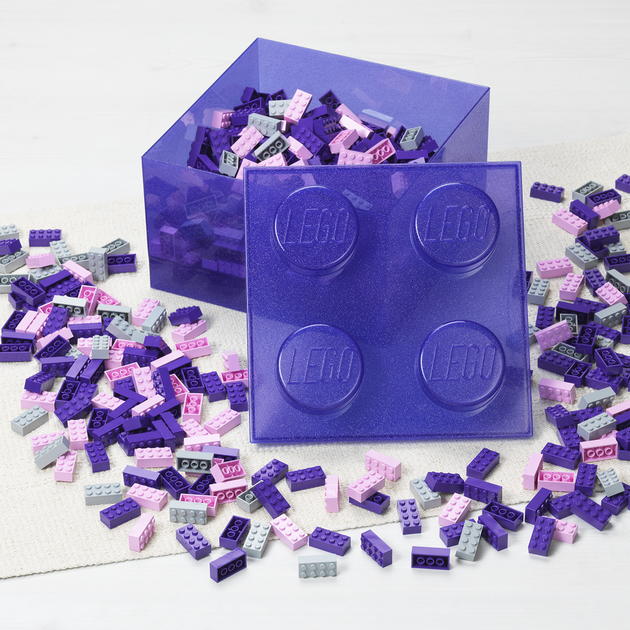 Pojemnik LEGO Klocek 4 Transparentny fioletowy z brokatem (40090800) (5711938249397) - obraz 3