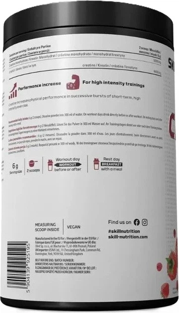 Kreatyna Skill Nutrition Mikronizowany Monohydrat Jagoda w proszku 500 g (5904139925195) - obraz 2
