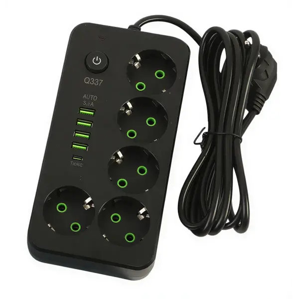 Мережевий фільтр-подовжувач 5 розеток 4xUSB-A 1xUSB-C 3м чорний HP-5-50 - Фото 1 Мережевий фільтр-подовжувач 5 розеток 4xUSB-A 1xUSB-C 3м чорний HP-5-50 - зображення 1
