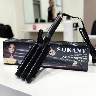 Стайлер для волосся Sokany SK керамічна плойка 50Вт тройна хвилька чорна укладка локонів (966) - изображение 2