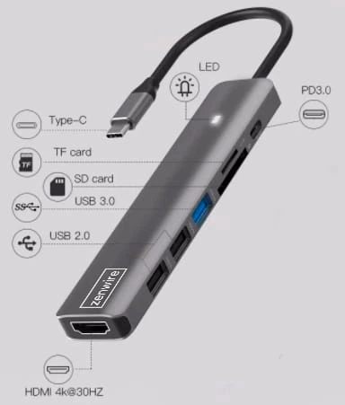 USB-хаб Zenwire BS-HC703 Grey - зображення 3