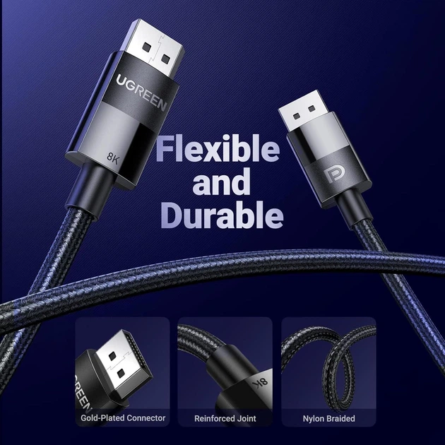 Кабель UGREEN Displayport v1.4 [VESA Certified] 8K@60Hz, 4K@240Hz, 1044p@240Hz, 32.4Gbps, 2м black (80392) - изображение 9