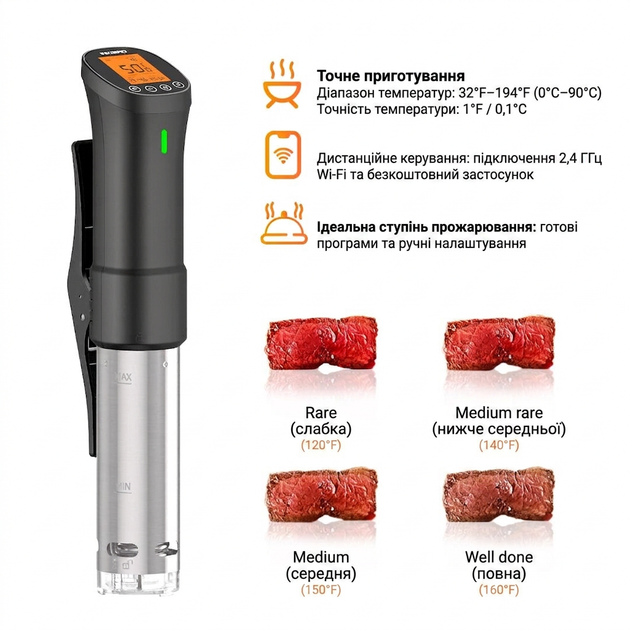 Су-від Inkbird ISV-200W занурювальний термостат-циркулятор із Wi-Fi професійний розумний із додатком з керуванням зі смартфона, таймером та точністю 0.1°C - изображение 5