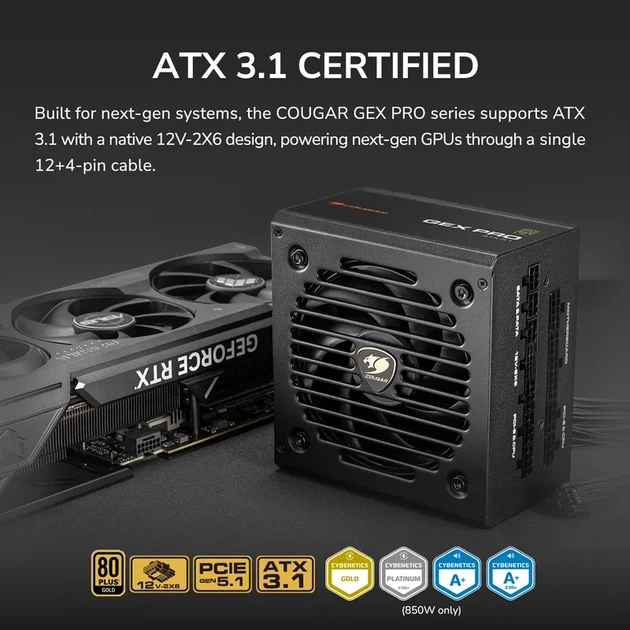 Блок питания Cougar GEX PRO 850 850W (CGR GP-850) 80 Plus Gold Fully Modular (Японские конденсаторы) - Фото 12 Блок питания Cougar GEX PRO 850 850W (CGR GP-850) 80 Plus Gold Fully Modular (Японские конденсаторы) - изображение 12
