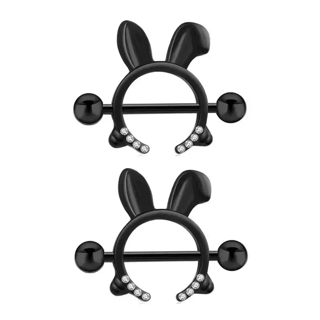 Пірсинг із медичної сталі штанга Кролики - Bunny 14 G для сосків чорний (2 шт.) - Фото 1 Пірсинг із медичної сталі штанга Кролики - Bunny 14 G для сосків чорний (2 шт.) - зображення 1