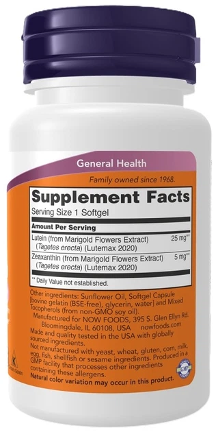 Лютеїн Now Foods 25 mg and Zeaxanthin 5 mg 60 капсул (733739030641) - зображення 2