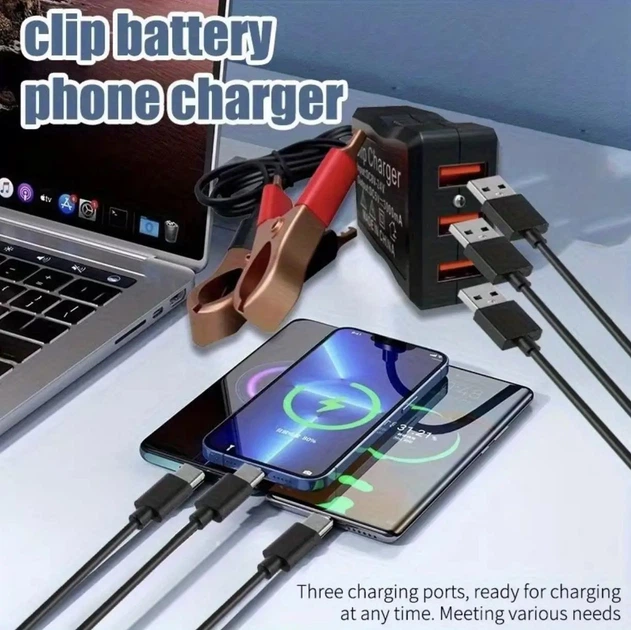 Крокодильный зажим для зарядки аккумулятора с 3 USB переходник для авто и мото акуммулятора - изображение 2