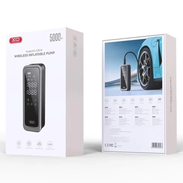Автомобильный Насос Компрессор Аккумуляторный XO-CZ018 | 85 Ватт, 23-25 Л/ХВ с LED дисплеем, фонариком 5000 mAh I Черный - изображение 2