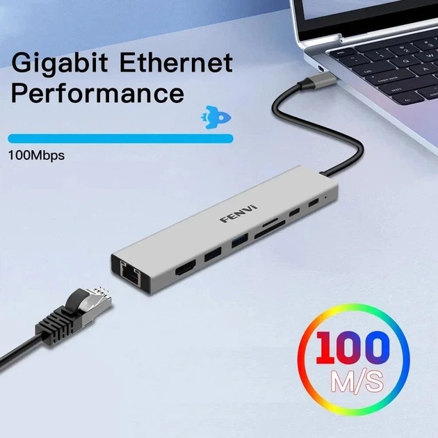 Док-станция Fenvi F-C801H концентратор USB-C Hub 8в1 HDMI USB 3.0 RJ45 CardReader PD (19130) - изображение 5