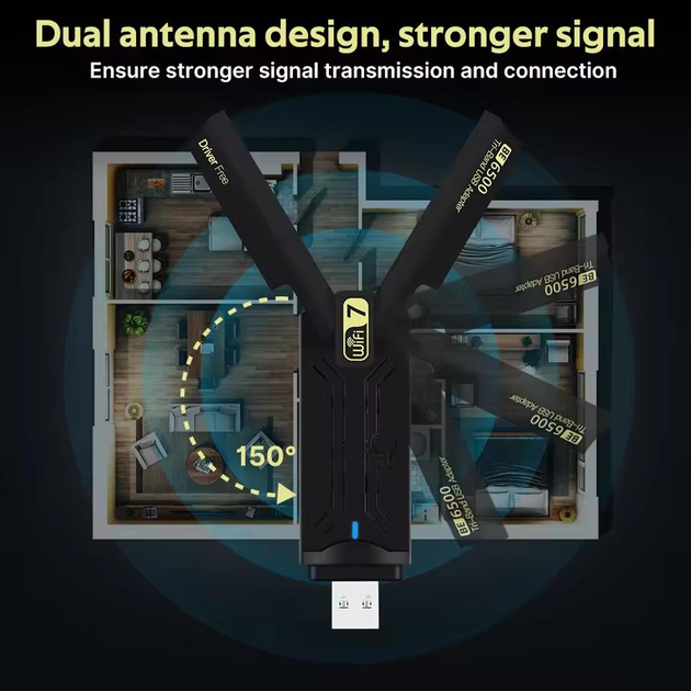 Мережевий адаптер Wi-Fi 7 USB Fenvi FU-BE6500 тридіапазонний бездротовий MU-MIMO Black (19123) - зображення 7