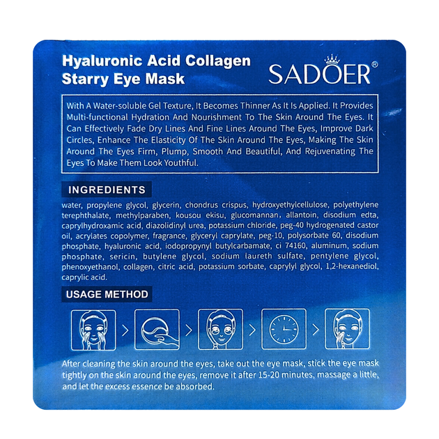 Патчи під очі зволожувальні Sadoer Hyaluronic Acid Collagen, 60 шт. - изображение 4
